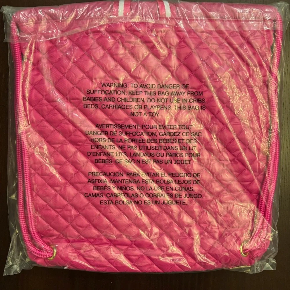 Oliver Thomas Hot Pink Quilted Backpack with White Trim